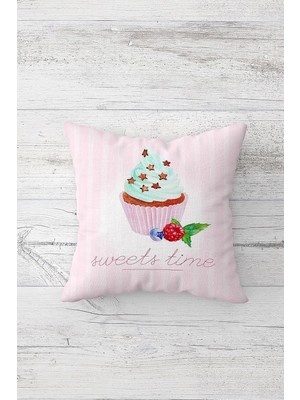Mey İthalat Pelangi Cupcake Desenli Çift Tarafı Baskılı Gizli Fermuarlı Yastık Kılıfı Kırlent Koltuk Yastık Kılıfı, Toz Pembe 45 x 45, 24691162445451