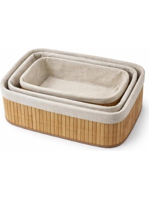 Mey İthalat Bambu Meyvelik Sepeti 3’lü Set – Küçük, Orta, Büyük Boy – Çıkarılabilir Kumaş Astarlı – Doğal Ahşap Dekoratif Tezgah & Masa Üstü Organizer (Large)