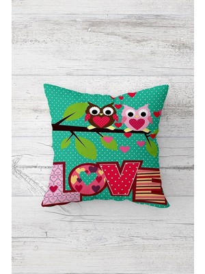 Mey İthalat Pelangi Baykuş Love Yazılı Çift Tarafı Baskılı Gizli Fermuarlı Yastık Kılıfı Kırlent Koltuk Yastık Kılıfı, Yeşil 45 x 45, 2469145445451