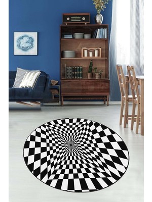 Mey İthalat Pelangi Geometrik 3 Boyutlu Desenli Dijital Baskı Yıkanabilir Kaymaz Taban Spor Yuvarlak Halı, Kahve-Krem 100 x 100