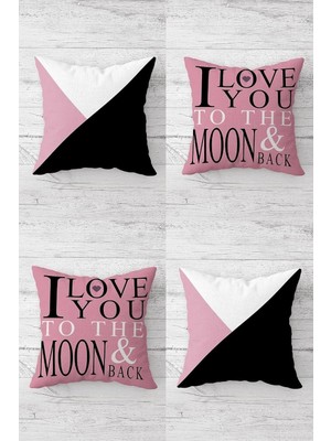 Mey İthalat Pelangi I Love You To The Moon Gizli Fermuarlı Kırlent Kılıfı Koltuk Yastık Kılıfı TAKIM(4ADET), Pembe 45 x 45