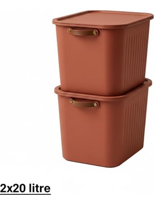 Mey İthalat 2 Adet Modern Kapaklı 20 Litre Saklama Kutu Seti -Özel Kulplu– Turuncu -Taşınabilir Kulplu, Dolap Içi Düzenleyici, Çok Amaçlı Organizer Kutu, Oyuncak & Kıyafet Kutusu