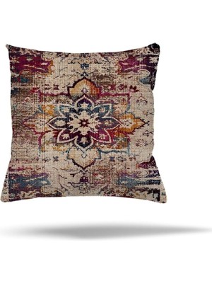 Mey İthalat Pelangi Geometrik Çiçekli Kuş Tüyü Batik Gizli Fermuarlı Yastık Kılıfı Kırlent Kılıfı Koltuk Yastık Kılıfı, Bej-Mor 45 x 45