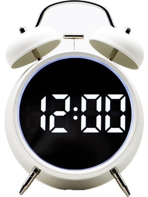 Mey İthalat Valkyrie LED Ekranlı Analog Alarmlı Masa Saati Çalar Saat Pil Dereceli Çift Alarmlı Dijital Saat Beyaz