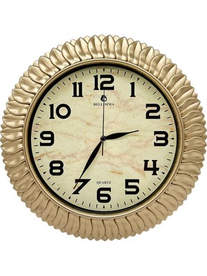 Mey İthalat Bellisima BL-1074 Serisi Klasik Kadran Yaprak Desenli Sessiz Akar 30 cm Duvar Saati Gold