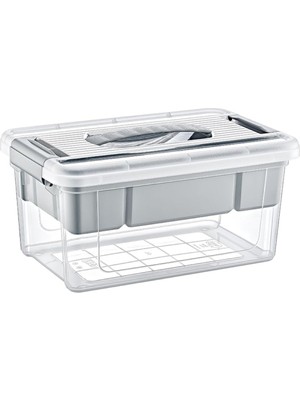 Mey İthalat Orret Home Bölmeli ve Katlı Plastik Organizer Makyaj Düzenleyici – Kilitli Takım Sandığı Organizer Kutu, Taşıma Kulplu Çok Amaçlı Düzenleyici, Katlı Saklama Kutusu (Asorti Renk) (9 Litre)