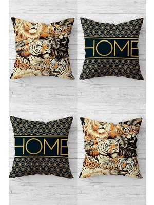 Mey İthalat Pelangi Aslan Leopar Desen Home Gizli Fermuarlı Kırlent Kılıfı Koltuk Yastık Kılıfı TAKIM(4ADET), Kahverengi 45 x 45