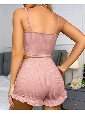 Bezos Kadın Pudra Dantel Detaylı Şortlu Gecelik Pijama Takımı 5015