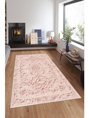 Mey İthalat Pelangi Pembe Osmanlı Motifler Eskitme Yıkanabilir Kaymaz Taban Leke Tutmaz Modern Salon Halısı ve Yolluk, Pembe 120 x 180, 74571068120180728