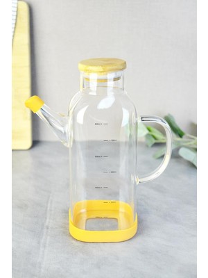 Mey İthalat 800 ml Bambu Kapaklı Borosilikat Cam Kare Yağlık