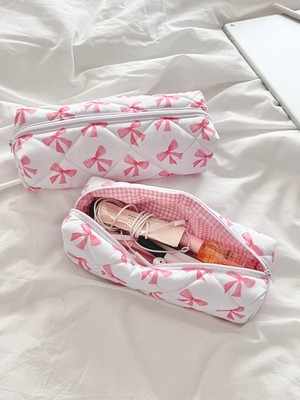 Luli Shop Kurdele Desenli Kapitone Kalemlik – Çok Amaçlı Kumaş Kalem Kutusu ve Organizer Çanta (24X7X7 Cm)
