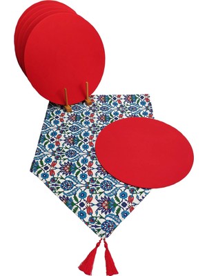 Mey İthalat Viemso Çini Desenli Runner 6'lı Kırmızı Supla Set V00020886