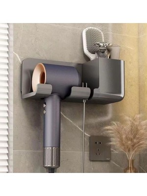 Mey İthalat Busstier Saç Kurutma Makinesi Tutucu Banyo Organizeri: Duvara Monte Edilebilir, Pratik Depolama Çözümü (Antrasit)