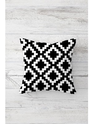 Mey İthalat Pelangi Geometrik Karo Desen Çift Tarafı Baskılı Gizli Fermuarlı Yastık Kılıfı Kırlent Koltuk Yastık Kılıfı, Koyu Siyah-Beyaz 45 x 45