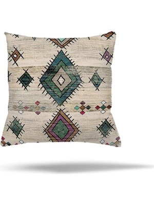 Mey İthalat Pelangi Renkli Kilim Etnik Desen Gizli Fermuarlı Yastık Kılıfı Kırlent Kılıfı Koltuk Yastık Kılıfı, Yeşil-Pembe 45 x 45
