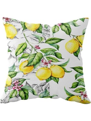 Mey İthalat Pelangi Limon Desenli Çift Taraflı Gizli Fermuarlı Yastık Kılıfı Kırlent Koltuk Yastık Kılıfı, Sarı-Beyaz 43 x 43