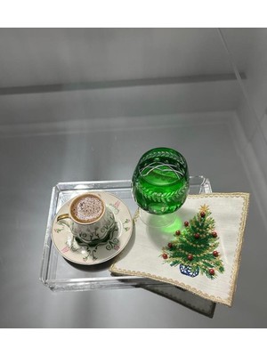 Mey İthalat Linda Mia Boncuklu Yılbaşı Ağacı Kahve Fincanı Altlığı - 1 Adet Yeni Yıl Kokteyl Peçetesi