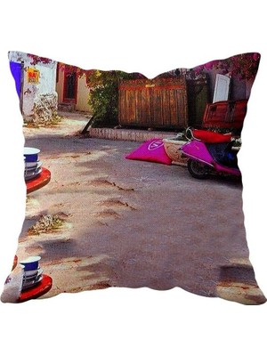 Mey İthalat Pelangi Mavi Mor Alaçatı Çift Taraflı Gizli Fermuarlı Yastık Kılıfı Kırlent Koltuk Yastık Kılıfı, Mavi-Mor 43 x 43