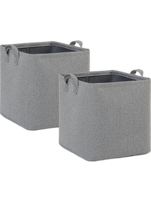 Mey İthalat Ocean Home Textile 2'li Antrasit Renk Dokulu Kumaş Sepet Set 30 x 30 x 30 cm