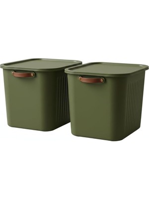 Mey İthalat 2 Adet Modern Kapaklı Büyük Boy Saklama Kutu Seti -20 Litre – Yeşil- Taşınabilir Kulplu, Dolap Içi Düzenleyici, Çok Amaçlı Organizer Kutu, Oyuncak & Kıyafet Kutusu