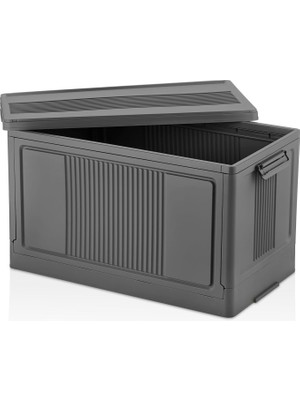 Mey İthalat Deconox Dev Boy Katlanır Kilit Kapaklı Kasa 55 Litre Hacimli, Yer Kaplamayan Portatif Saklama Kutusu Ardiye, Balkon, Mutfak, Kiler, Bahçe ve Araç Bagajı Için Güvenli Organizer (Antrasit)
