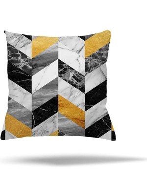 Mey İthalat Pelangi Geometrik Renk Bloklu Batik Gizli Fermuarlı Yastık Kılıfı Kırlent Kılıfı Koltuk Yastık Kılıfı, Hardal-Gri 45 x 45