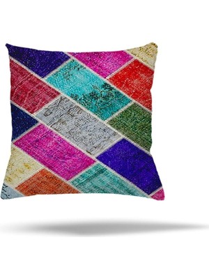 Mey İthalat Pelangi Çiçek Kaz Ayağı Kuştüyü Desenli Gizli Fermuarlı Yastık Kılıfı Kırlent Kılıfı Koltuk Yastık Kılıfı, Çok Renkli 45 x 45