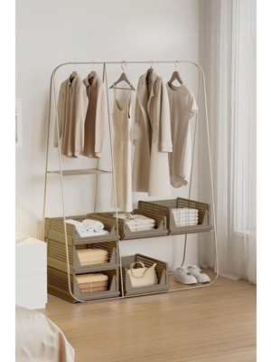 Mey İthalat Mithra Life 6 Bölmeli Kayar Raf Organizer Dolap Içi Kıyafet Aksesuar Düzenleyici Bej 45X35 cm MIT1260