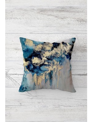 Mey İthalat Pelangi Suluboya Batik Desenli Çift Tarafı Baskılı Gizli Fermuar Yastık Kılıfı Kırlent Koltuk Yastık Kılıfı, Mavi 45 x 45