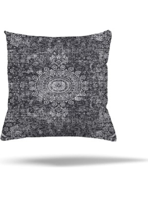 Mey İthalat Pelangi Patchwork Çiçek Desen Etnik Gizli Fermuarlı Yastık Kılıfı Kırlent Kılıfı Koltuk Yastık Kılıfı, Antrasit 45 x 45