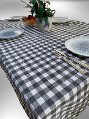 Mey İthalat 160X170 cm Gri Büyük Kare Desen Pötikareli Masa Örtüsü, Sofra Bezi, Piknik Örtüsü