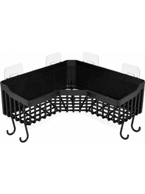 Mey İthalat Orret Home Yapışkanlı Köşe Banyo Rafı Şampuanlık Duş Organizeri Lif Askılı Delmeden Montajlı Plastik Banyo Düzenleyici Köşelik Raf Siyah 25X25 cm