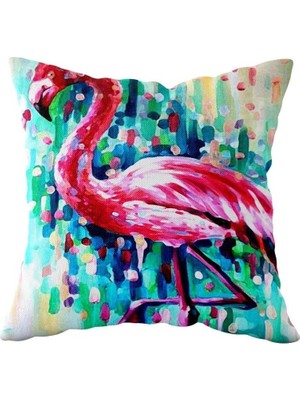Mey İthalat Pelangi Filamingo Desen Çift Taraflı Gizli Fermuarlı Yastık Kılıfı Kırlent Koltuk Yastık Kılıfı, Pembe-Turkuaz-Sarı 43 x 43