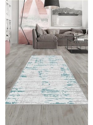 Mey İthalat Pelangi Yeşil Eskitme Desen Yıkanabilir Kaymaz Taban Leke Tutmaz Modern Salon Halısı ve Yolluk, Yeşil 80 x 600, 135814880600728