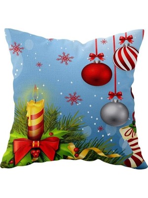 Mey İthalat Pelangi Merry Christmas Yılbaşı Temalı Çift Taraflı Gizli Fermuar Yastık Kılıfı Kırlent Koltuk Yastık Kılıfı, Mavi-Kırmızı 43 x 43