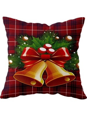 Mey İthalat Pelangi Merry Christmas Yılbaşı Çanı Tema Çift Taraflı Gizli Fermuar Kırlent Koltuk Yastık Kılıfı, Bordo-Lacivert 43 x 43