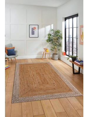 Mey İthalat Dijital Baskılı Kaymaz Taban Yıkanabilir Jüt Hasır Desen Yolluk Mutfak Salon Halısı Jüt-17, Kahverengi, 40 x 60