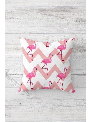Mey İthalat Pelangi Zigzag ve Flamingo Çift Tarafı Baskılı Gizli Fermuarlı Yastık Kılıfı Kırlent Koltuk Yastık Kılıfı, Beyaz 45 x 45