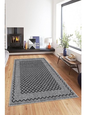 Mey İthalat Pelangi Gri Kenar Işleme Yıkanabilir Kaymaz Taban Leke Tutmaz Modern Salon Halısı ve Yolluk, Koyu Gri-Siyah 80 x 200, 13580928020005