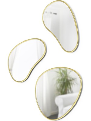 Mey İthalat Umbra Hubba Pebble Duvar Montaj Aynaları, 3'lü Set, Pirinç