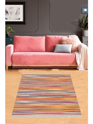 Mey İthalat Pelangi Renk Geçişli Çizgili Desen Dijital Baskı Yıkanabilir Kaymaz Taban Modern Salon Halısı ve Yolluk, Çok Renkli 160 x 250