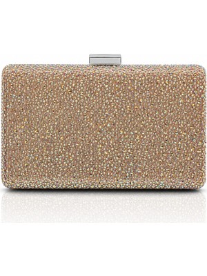 Seniorah Gold Hologram Parlak Taş Kaplama Düğün Nişan Kadın Abiye Çanta Clutch