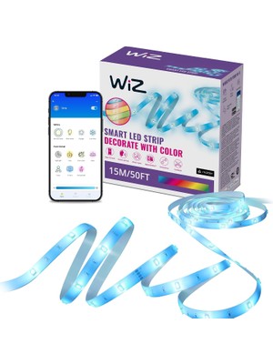 Mey İthalat Wiz Rgb LED Işık Şeridi, 15 M, Ayarlanabilir, 16 Milyon Renk + Beyaz Tonları, Önceden Ayarlanmış Işık Modları, Wlan'ınıza Bağlanır, Ses/uygulama Kontrolü, Google Home, Alexa ve Homekit ile Çalışır