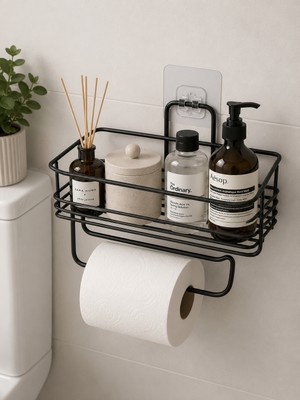 YDGR Metal Banyo Rafı Havluluk Tuvalet Kağıdı Askılığı Siyah