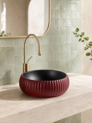 FUALORA Tezgah Üstü Seramik Çanak Lavabo Batarya Deliksiz 36*36*13 cm
