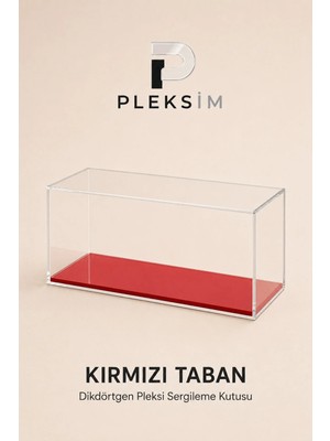 Ulusoypleksi 20X15X10 cm Dikdörtgen Takı Sergileme Kutusu Şeffaf Pleksi Akrilik Display Box Mücevher Vitrini Kırmızı Taban