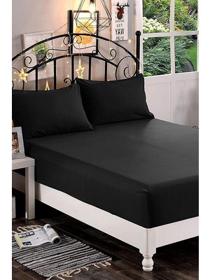 Mey İthalat Mer-Tim Pamuklu Ranforce Çift Kişilik 160X200 Lastikli Çarşaf Takımı - Siyah (Siyah / 160 x 200)