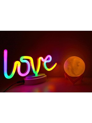 Mey İthalat Işık KASABASI(104) Love Neon ve Küre Gece Lambası, 3d,yazılı Konsept Renkli