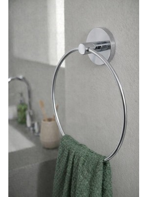 Mey İthalat Sas Haus Krom Kaplama Yuvarlak Halka Banyo -Mutfak Havlu Askılığı S-102