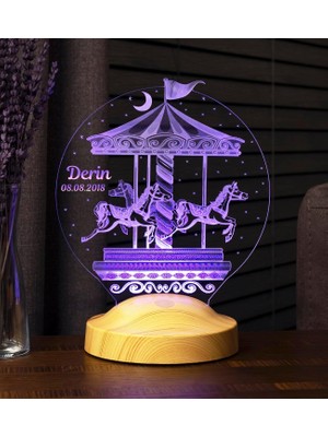 Mey İthalat Atlıkarınca LED Lamba, Isimli Nostaljik Atlı Karınca Çocuk Odası Hediyesi Gece Lambası, Carousel Dekoratif Hediye LED Lamba